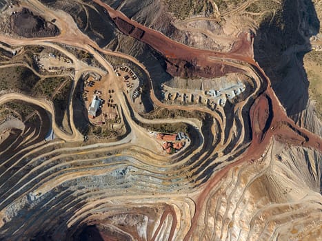 Aerial view of Open-pit iron mine in  Kayseri, Turkey. Taken via drone.